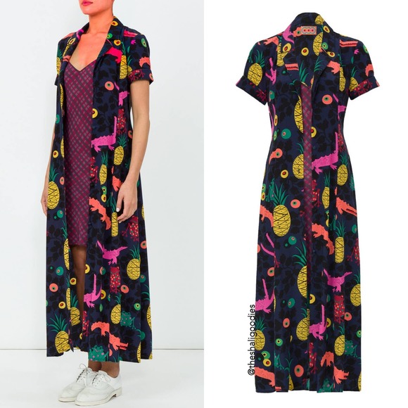 LHD x THE WEBSTER Marlin Dress Silk Midi Pineapple Fruits Art Deco - Picture 2 of 8